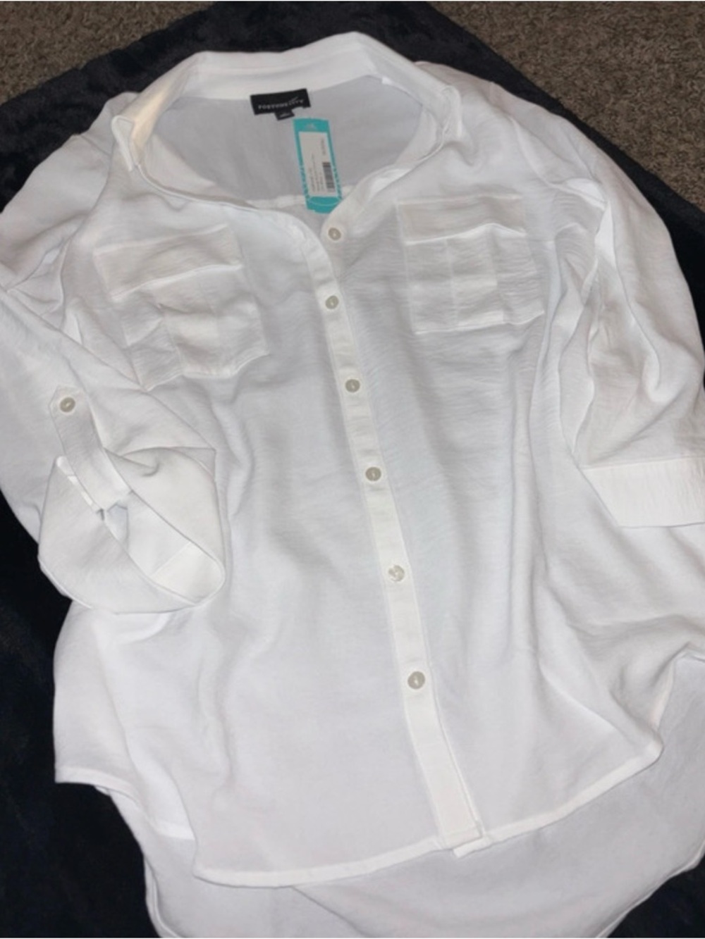 Fortune + Ivy White Button-Front Shirt with Chest Pockets